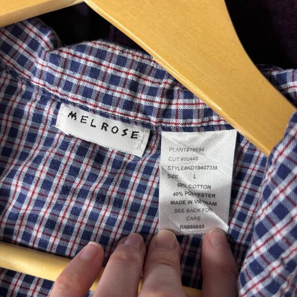 Vtg Red Blue Check Button Blouse Collared Short Sleeve Top L | True Summer - Picture 4 of 7